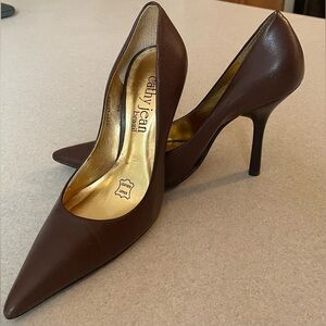 Cathy Jean Brazil Brown Leather 4" Pointed Toe Heels  Sz 5 1/2